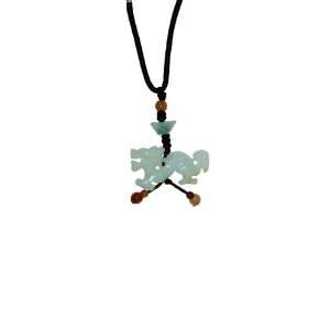 Dragon Zodiac Jade Necklace with Brown Cord Born In 1940, 1952, 1964 
