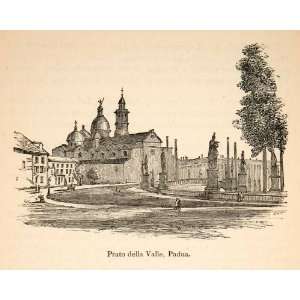 com 1876 Wood Engraving Prato della Valle Padua Italy Italian Padova 