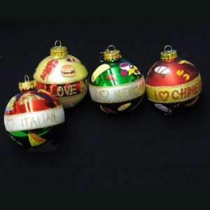  Set of 4 Food Lover Glass Ball Christmas Ornaments 3.25 