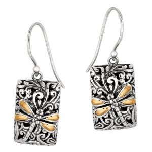   18K Gold & Silver Dragonfly Zen Collection Fancy Earrings Jewelry