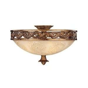   Flush Mount in Cathedral Gold with Carved Cream Textured Glass glass