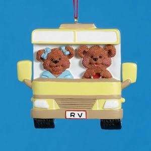  Yellow RV Camper Bears In Van Christmas Ornament #W30183 