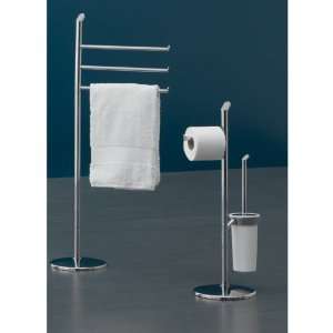   Free Standing Chrome Stand With Roll Holder And Toilet Brush Holder