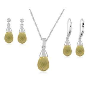   Silver Citrine Drop Lever Back and Post Earrings with Pendant Set, 18