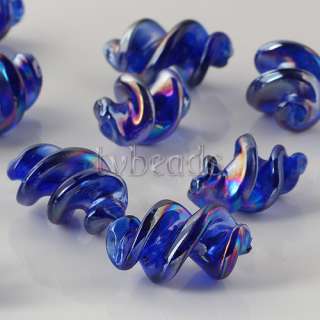 Ps541 14L BLUE SWIRL LAMPWORK GLASS SPACER LOOSE BEADS  
