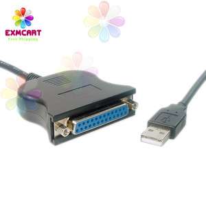 USB to 25 Pin Parallel RS232 1284 DB25 Female Printer Cord Cable PC 