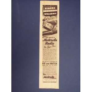 Motorola Radio,riders welcome. 40s Print Ad,vintage Magazine Print 