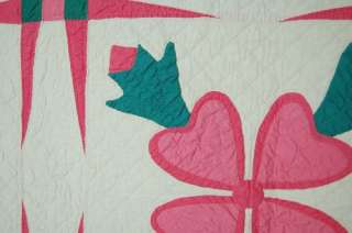 30s Ohio Rose 9 Patch Star Heart Applique Antique Quilt  