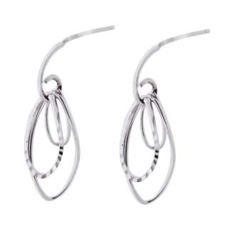 925 Sterling Silver Diamond Cut Open Leaf Drop Earrings  