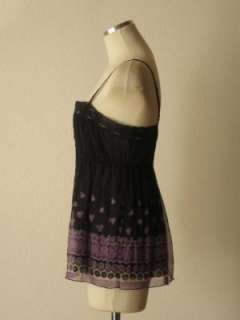   People black floral dot silk crocheted trim babydoll top 10  
