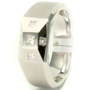   White Gold Geometric Design High End Mens Diamond Wedding Ring, 13.5