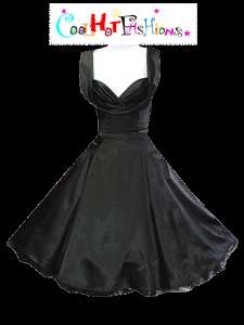   BLACK Satin Dress Swing 50s pinup Vintage Brides Rockabilly Punk 6842