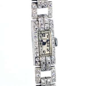  Vintage Platinum 3.3ct Diamond Ladies Watch Dores 15 Jewel Swiss Made