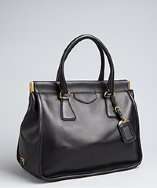Prada black leather structured top handle bag style# 320113101
