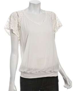 Free People ivory jersey lace short sleeve v neck top   up to 