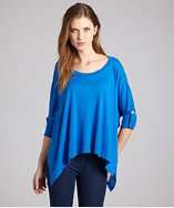 LnA blue cotton jersey rolled sleeve split sides t shirt style 
