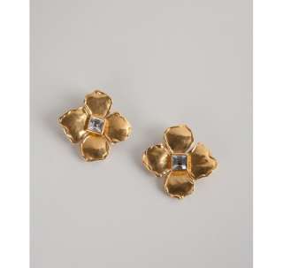 Yves Saint Laurent gold and crystal flower vintage clip on earrings