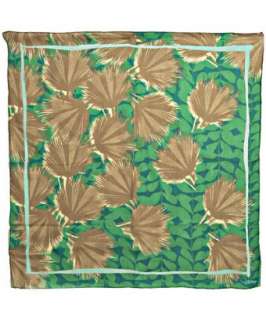 Diane Von Furstenberg green leaf print crinkled silk voile scarf 