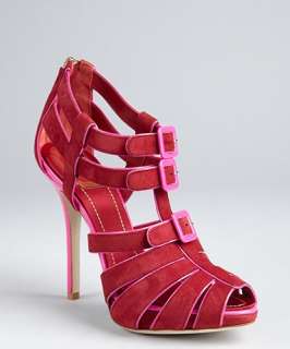 Christian Dior raspberry suede buckle cage sandals