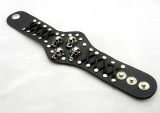 EMO Gothic Punk Rock Biker 4 X Angry Skulls Leather Bracelet Wristband 