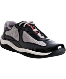 Prada Sport black and silver patent mesh inset sneakers   up 