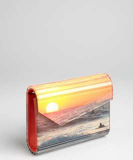 Jimmy Choo orange surfer sunset print acrylic Candy clutch