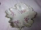 VINTAGE GERMAN HAND PAINTED BOWL WITH PURPLE FLOWERS SCALLOPED WITH 