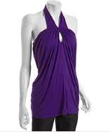 Casual Couture by Green Envelope eggplant stretch jersey draped halter 