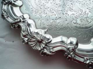 LARGE ANTIQUE SILVERPLATE SERVING TRAY FOOTED ORNATE TRAY/PLATTER 
