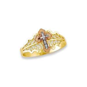    Womens 14k White Yellow Rose Gold Cross Filigree Ring Jewelry