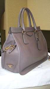 2,750 100% NEW Authentic Prada Calfskin Top Handle Bag Gray Leather 