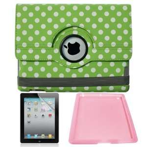 Skque Green with White Polka Dots 360 Rotating Leather Case + Screen 