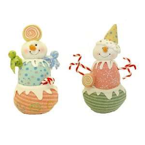  Set of 2 Glittery Pastel Plush Candy Christmas Snowmen 10 