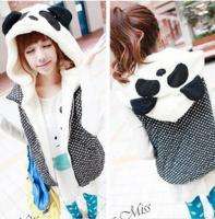 Fashion Juniors Cute cap panda Ears vest Hooded Zipper Sweater Coat 
