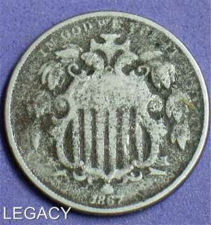 1867 P U.S. SHIELD NICKEL BETTER DATE WITH RAYS (GS  