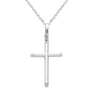  Classic Cross Charm Pendant with White Gold 1.2mm Side Diamond cut 