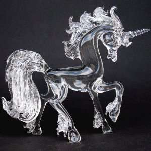    Hand Blown Glass Unicorn Prancing Crystal Figurine 