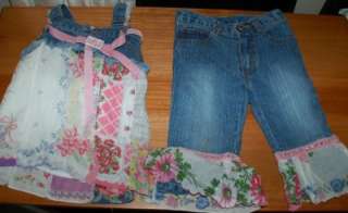 Girls 3T My Vintage Baby Denim Rhinestone Pink Floral Outfit 