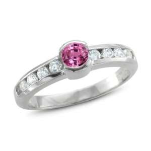  Pink Sapphire and Diamond Engagement Ring in 14k White Gold Band 