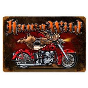 Hawg Wild Motorcycle Vintage Metal Sign   Garage Art Signs  