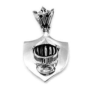   Sterling Silver Shield with 3 D Knight Head Pendant for Men and Women