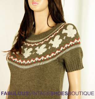 Gypsy Boho Brown Cartoon Pattern Sweater Dress S M  