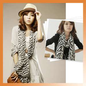 Black White Zebra Print Women Shawl Wrap Stripes Chiffon Scarf Fashion 