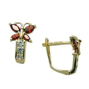  14K Yellow Gold Butterfly January Birthstone Leverback 
