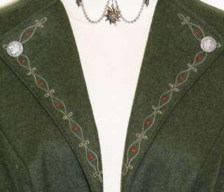 BAVARIA LODEN ~ WOOL GREEN Women German EMBROIDERED Trachten Dress 