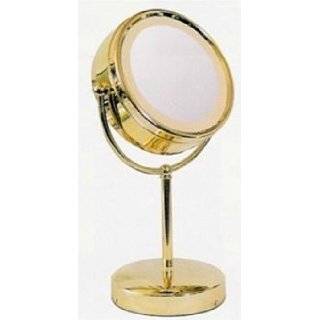 Rucci Fluorescent Lighted Pedestal 10X to 1X Make Up Mirror in Brass