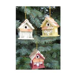 Cottage Birdhouse Ornament Set (Gold Red Green) (Ornaments) (Christmas 