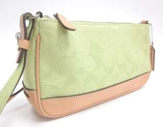 AUTH COACH Green Monogram Canvas Demi Wristlet Handbag  