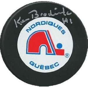 Ken Broderick Autographed Puck   Quebec Nordiques)  Sports 
