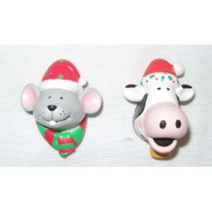    Set of 2 Barnyard Christmas Magnets Cows, & Mouse 